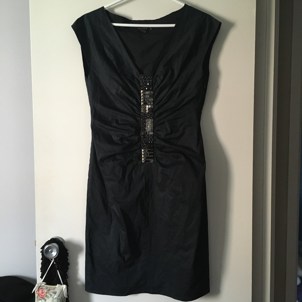 TED BAKER Elva Black Stretch Cotton Embellished Front Dress 3